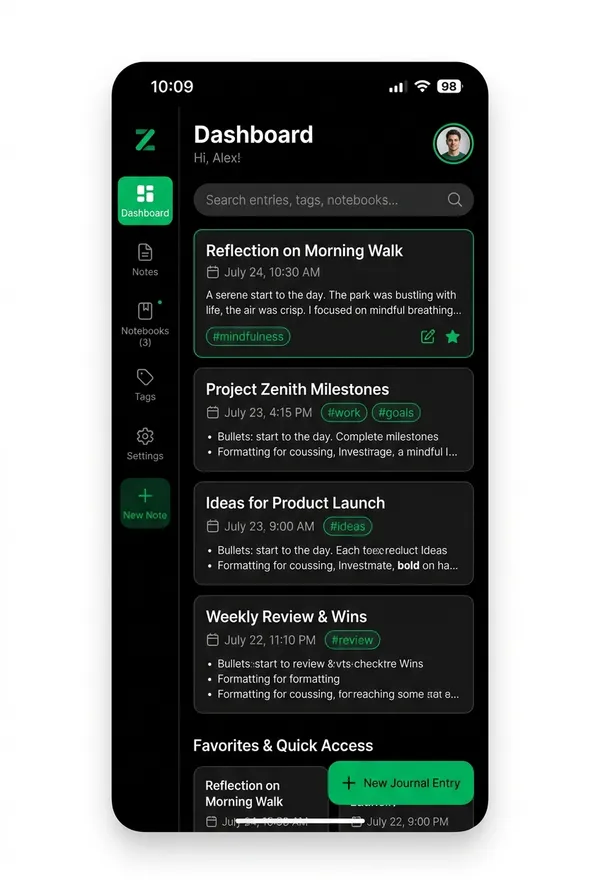 UpNote note-taking mobile app built by GoGroww, showing the notes list and folder navigation on iOS